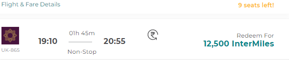 Pic showing option to redeem Intermiles on flight booking