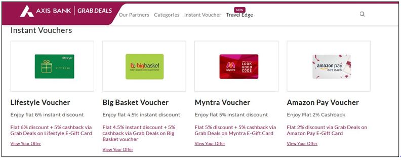 Instant vouchers on Axis Bank Grab Deals