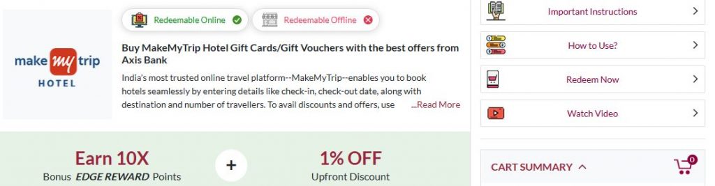 Savings using Gift voucher on Makemytrip